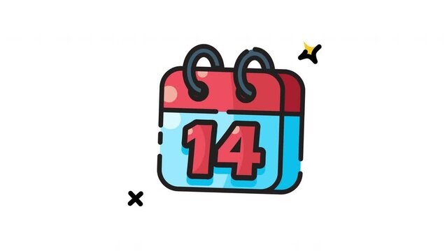 Animated Close up of a calendar highlighting the number 14. Suitable for Valentines Day promotions, event reminders, and datespecific advertisements.