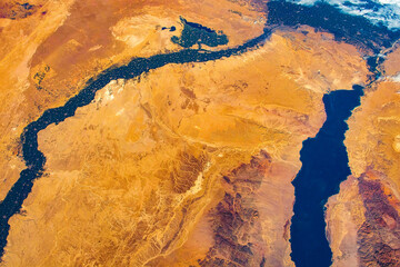 Red sea and Nile River. Digital enhancement of an image by NASA