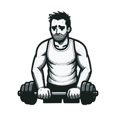 man exercise work out hold dumbbell iron gym vector illustration