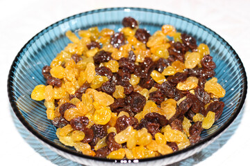 Washed raisins in a bowl