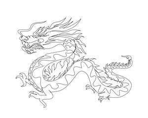 Continuous one line drawing of dragon monster. Dragon - mythology creature single outline vector illustration. Editable stroke.