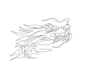 Continuous one line drawing of dragon head. Dragon - mythology creature single outline vector illustration. Editable stroke.
