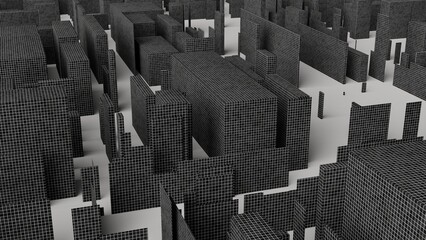 black and white city view from above made of 3D cubes with black onyx mosaic texture