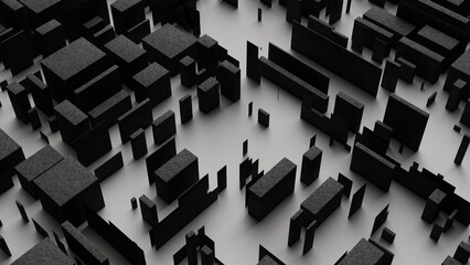 black and white city view from above made of 3D cubes with black onyx mosaic texture