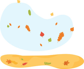 Fototapeta na wymiar Autumn leaves falling blue background yellow path. Seasonal change nature concept. Fall foliage scenic pathway vector illustration