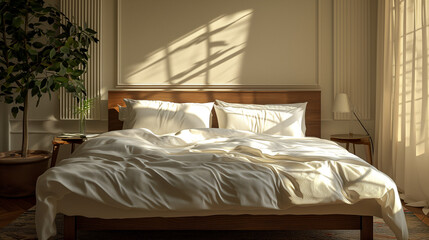아침 햇살이 부드럽게 깨우는 따뜻한 침실