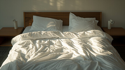 Fototapeta na wymiar 아침 햇살이 부드럽게 깨우는 따뜻한 침실