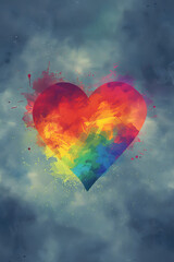 Minimalist shapeless vibrant colorful abstract rainbow colors background wallpaper with heart, love concept