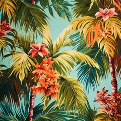 Tropical Themed Leaves And Floral Patterns, Art Deco