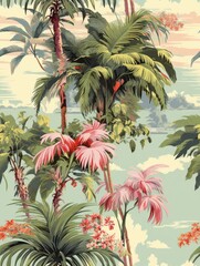 Tropical Themed Leaves And Floral Patterns, Art Deco