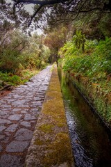 Stone path trails beside aqueduct.