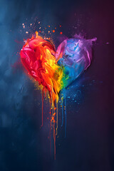 Minimalist shapeless vibrant colorful abstract rainbow colors background wallpaper with heart, love concept
