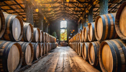 Blur wine bottles on liquor alcohol shelves in supermarket store background. , Copyspace
