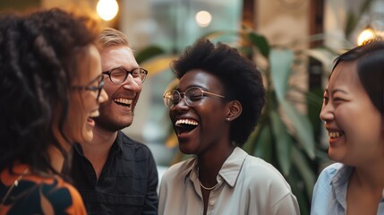 Employees Uniting in Laughter - obrazy, fototapety, plakaty