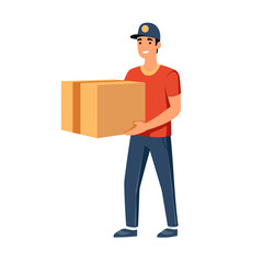 courier delivery man with package parcel vector illustration isolated transparent background, cut out or cutout t-shirt design