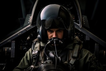 Fighter pilot in cockpit ready for mission