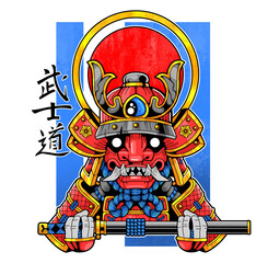 medieval japanese samurai, design illustration