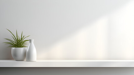Elegant Simplicity White Desk, Green Plant, and Soft Natural Light