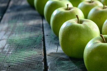 Greenthemed Stock Photo Featuring Apples On Wooden Table With Copy Space. Сoncept Green Apples, Wooden Table, Copy Space, Stock Photo, Food Photography