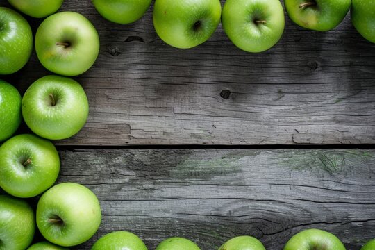 Greenthemed Stock Photo Featuring Apples On Wooden Table With Copy Space. Сoncept Green-Themed Stock Photo, Apples On Wooden Table, Copy Space, Food Photography