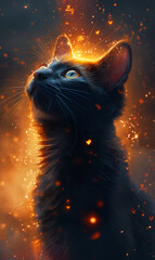 a cartoony black cat looking upwards