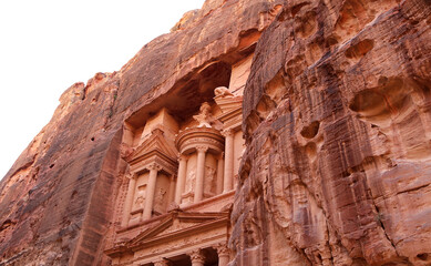 Al Khazneh or The Treasury (carved on white background). Petra, Jordan-- it is a symbol of Jordan,...