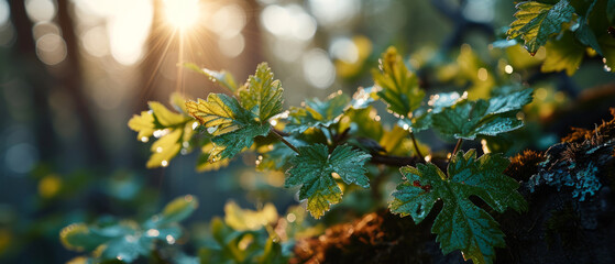 Obraz premium Dew on Morning Leaves