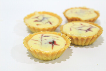Cheese tart, Cheese tart on white background, Food photography concept.
