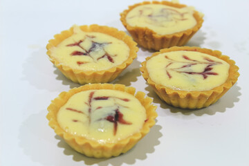 Cheese tart, Cheese tart on white background, Food photography concept.
