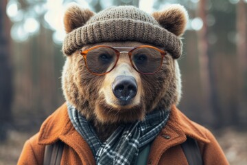 Cool Looking Bear In Fashionable Clothes On. Сoncept Runway Fashion Show, Trendy Animal Fashion, Stylish Bear Outfit, Fashionable Bear Model, Chic Bear Style