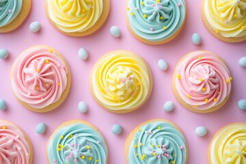 Delicious Easter Cookies Adorned With Vibrant Frosting Decorations, Against Pastel Backdrop. Сoncept Rustic Wedding In A Barn, Romantic Sunset Engagement Shoot, Adventure-Filled Hiking Elopement