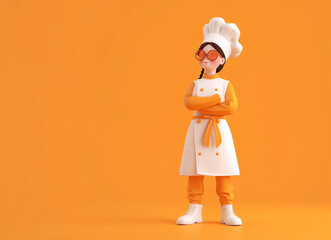 3D style cute cartoon character of a female professional chef worker