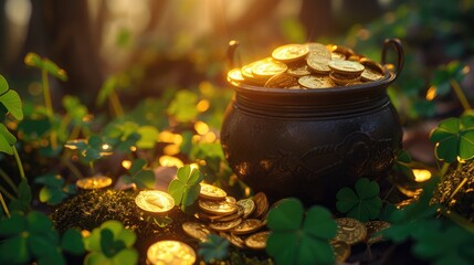 A Singular Glint of Gold Coins, St. Patrick's Day - obrazy, fototapety, plakaty