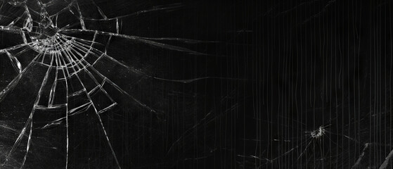 A stark black background with a detailed shattered glass pattern - obrazy, fototapety, plakaty