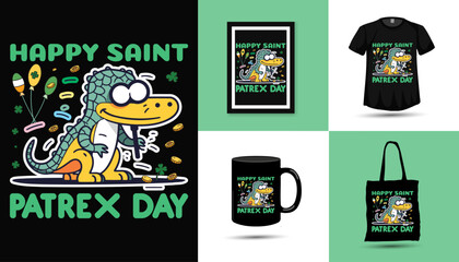 ST Patricks day trex dinosaur t-shirt design vector 