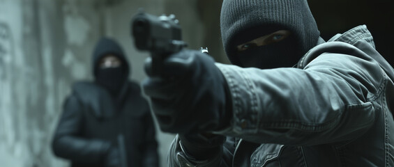 Two Robbers Pointing A Gun