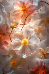 Soft glow emanating transparent flowers wallpaper