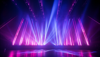 Stage Lights with Pink and Blue Beams in Concert Hall