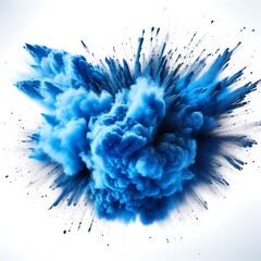blue glitter dust and powder explosion texture isolated on white background