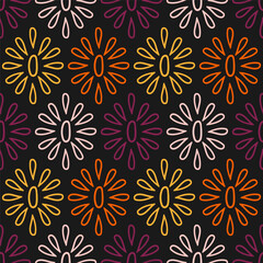 Seamless pattern with colorful outline flowers
