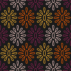 Seamless pattern with colorful outline flowers