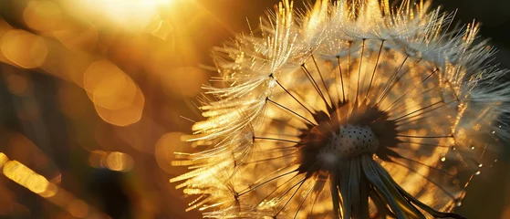  Close-up of a dandelion seed head illuminated by warm golden sunlight © Lidok_L