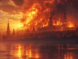 Moscow is burning in fire - obrazy, fototapety, plakaty