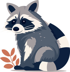 Vector illustration of a cartoon raccoon perched atop a pile of autumn leaves and twigs