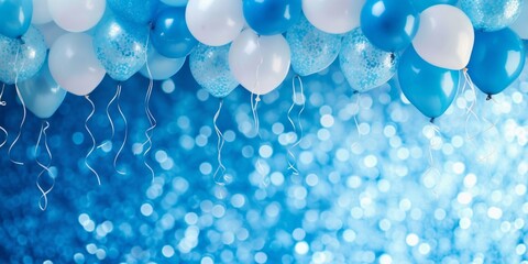 Vibrant Blue Celebration Backdrop Adorned With Balloons, Customizable For Any Occasion. Сoncept Wedding Reception, Birthday Party, Baby Shower, Graduation Ceremony, Anniversary Celebration