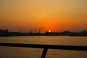 A beautiful sunset and sea view from a cruise.