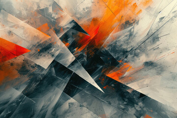 Dynamic abstract artwork composed of sharp, angular lines and triangles, creating a sense of movement and energy