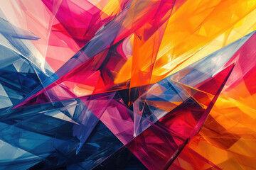 Dynamic abstract artwork composed of sharp, angular lines and triangles, creating a sense of movement and energy