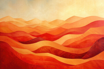 Interpretation of a desert scene in an abstract style, with warm hues and undulating forms suggesting sand dunes and vast open spaces