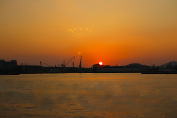 A beautiful sunset and sea view from a cruise.